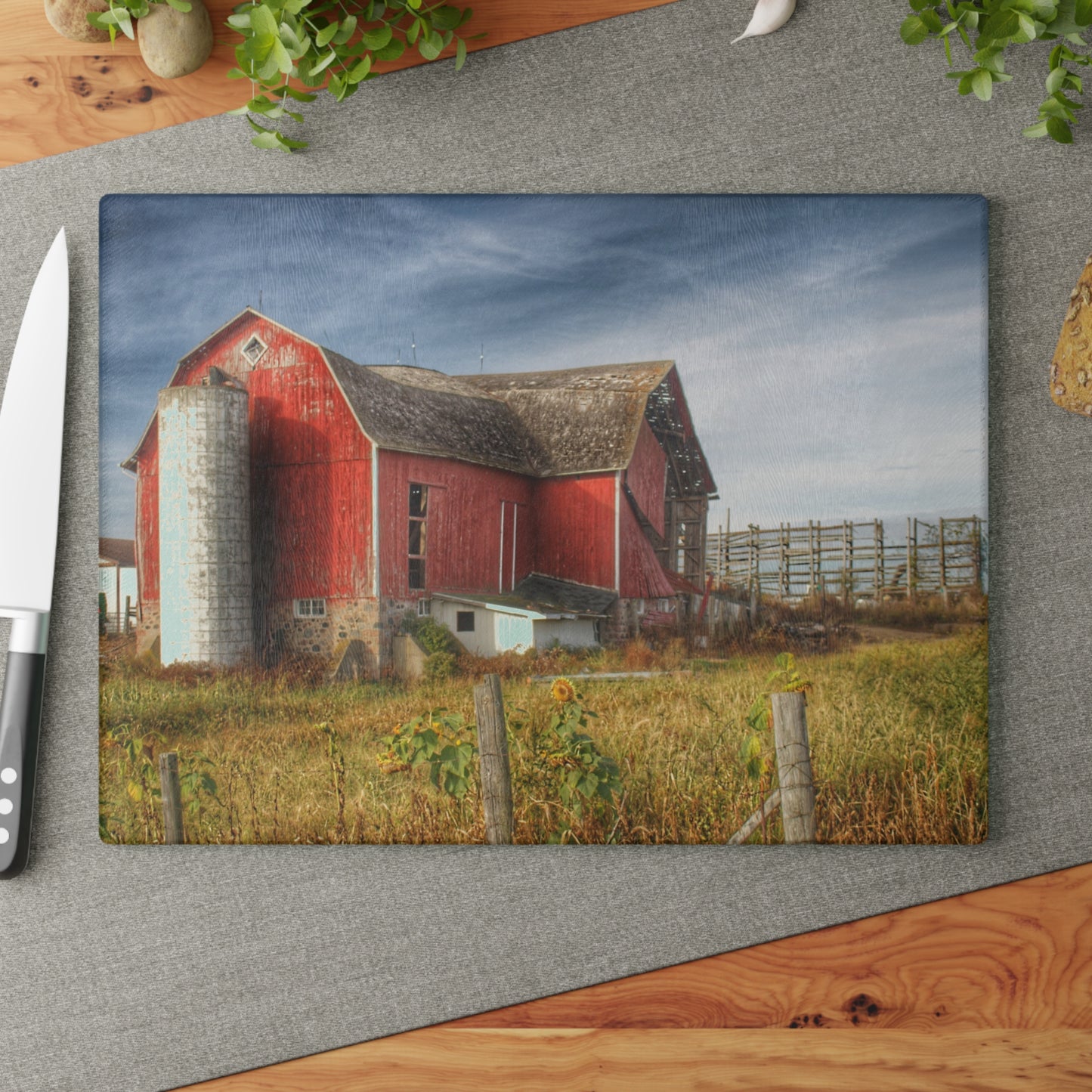 U R There Photography Hurd Corners Red I Rustic Farmhouse Tempered-Glass Cutting Board