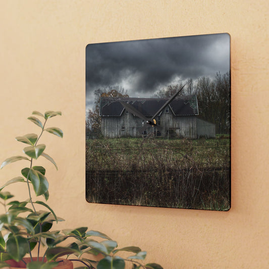 U R There Photography Green Road Grey Rustic Farmhouse Acrylic Analog Wall Clock
