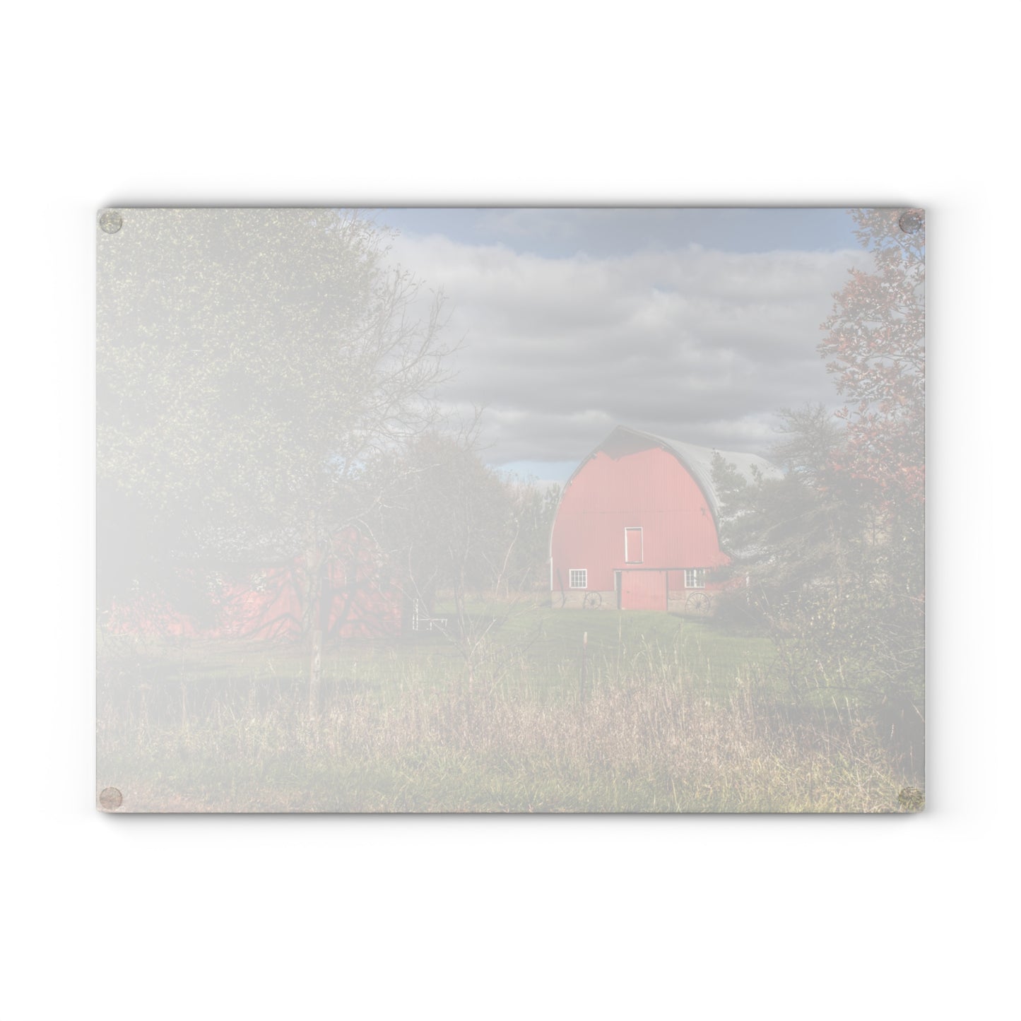 U R There Photography Genesee Road Red III Rustic Farmhouse Tempered-Glass Cutting Board