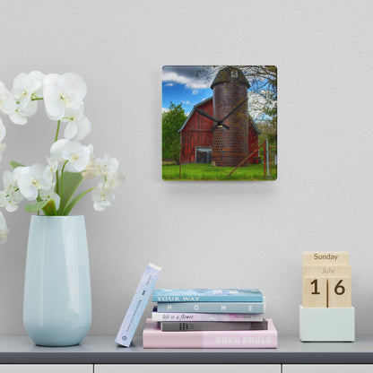 U R There Photography Mead Road Red Rustic Farmhouse Acrylic Analog Wall Clock
