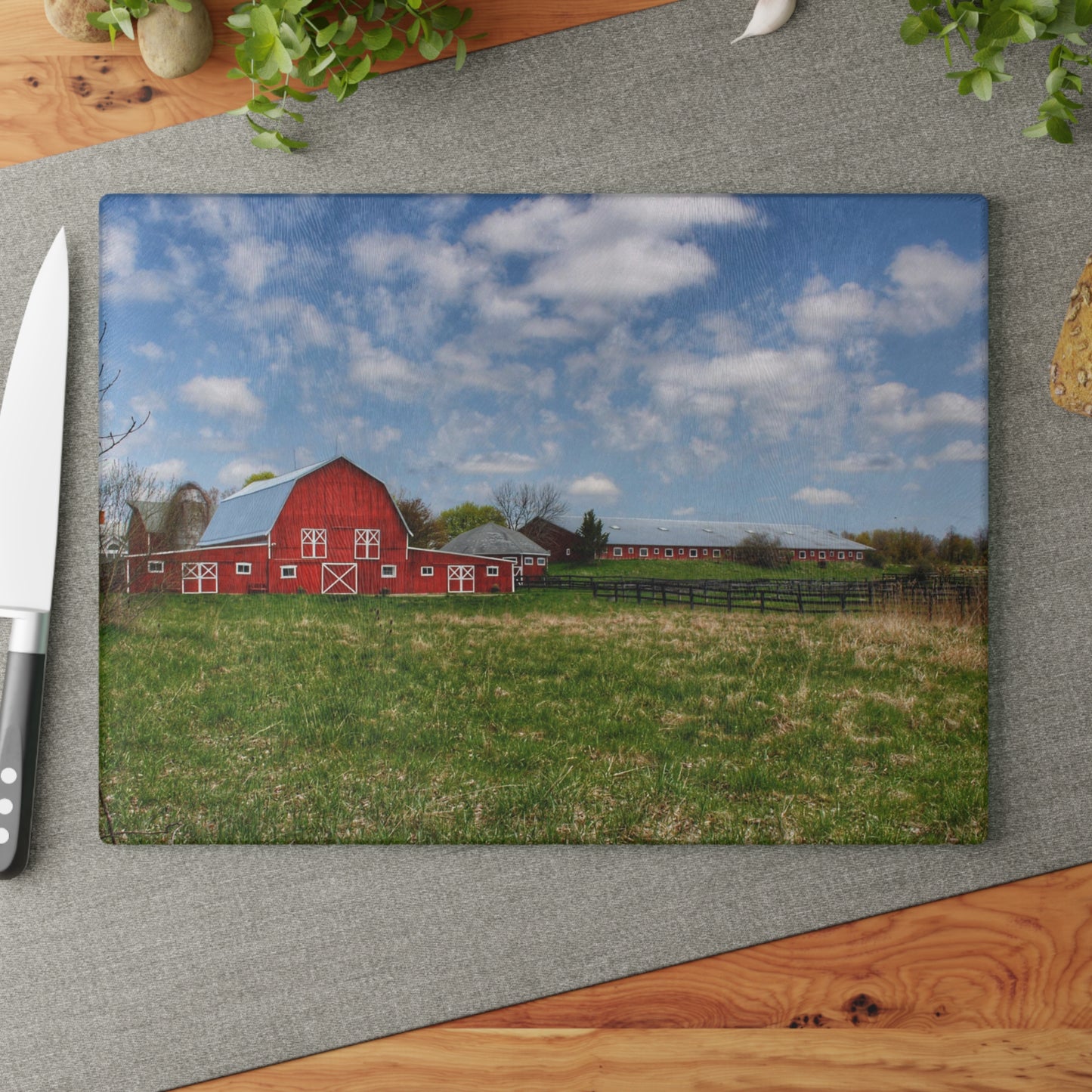 Barn Boutique Rustic Tempered-Glass Cutting Board| Delano Road Reds