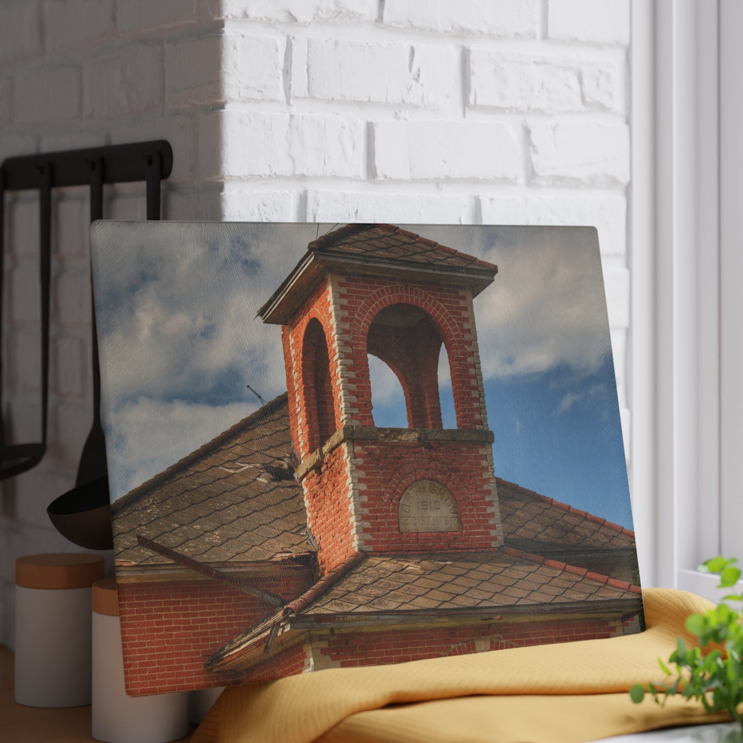 U R There Photography North Grove Road Schoolhouse II Rustic Farmhouse Tempered-Glass Cutting Board