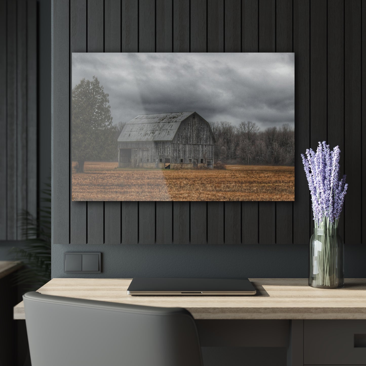 U R There Photography Grey Barn and Tree Rustic Farmhouse Acrylic Wall Print