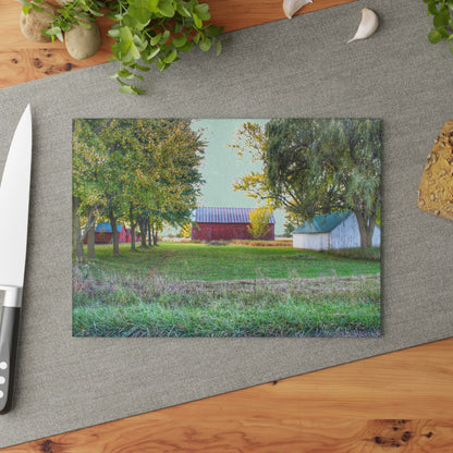 U R There Photography Wilcox Road Reds Rustic Farmhouse Tempered-Glass Cutting Board