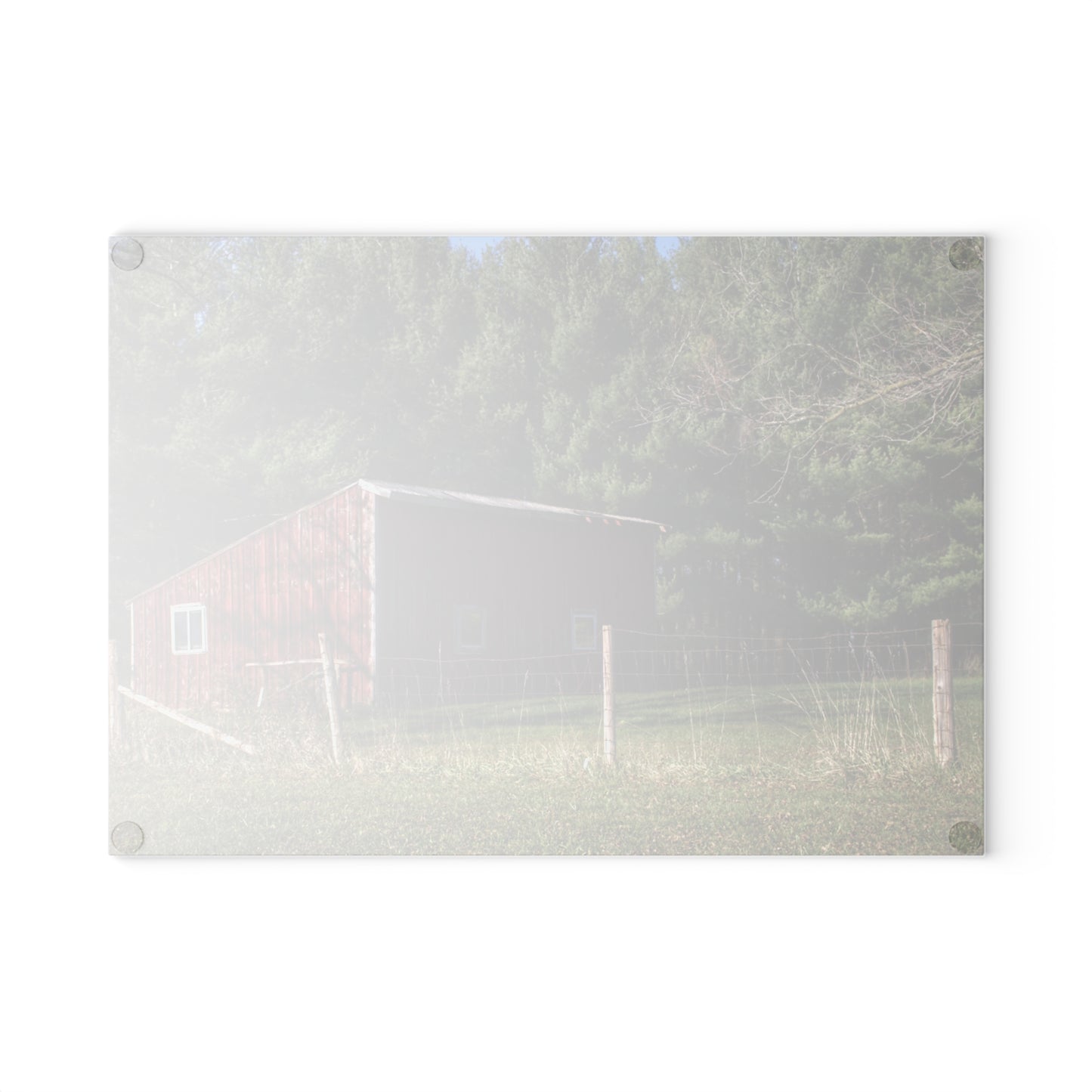 U R There Photography Little Red Shack Rustic Farmhouse Tempered-Glass Cutting Board