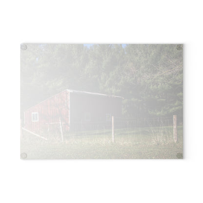 U R There Photography Little Red Shack Rustic Farmhouse Tempered-Glass Cutting Board