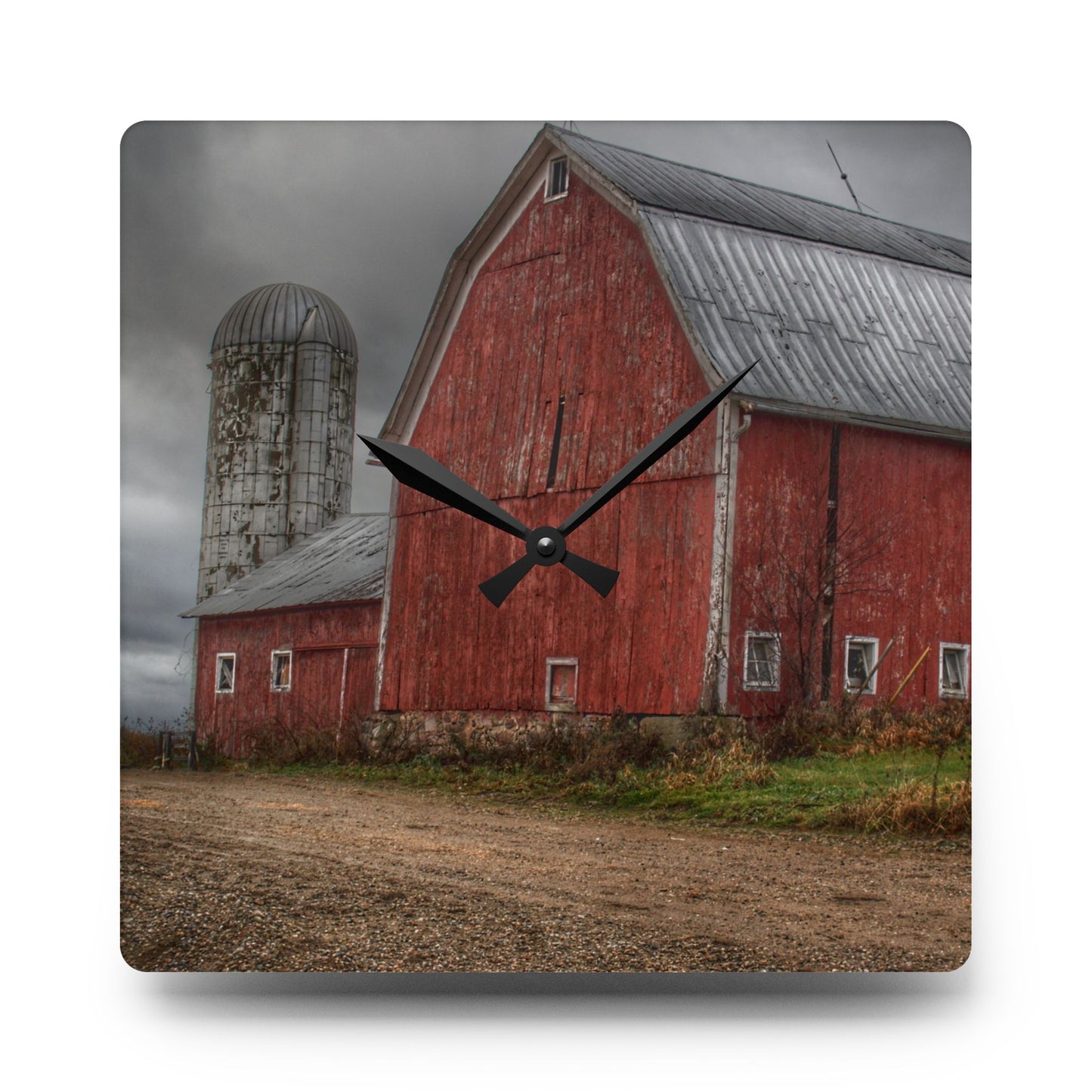 U R There Photography Stanley Road Reds Rustic Farmhouse Acrylic Analog Wall Clock