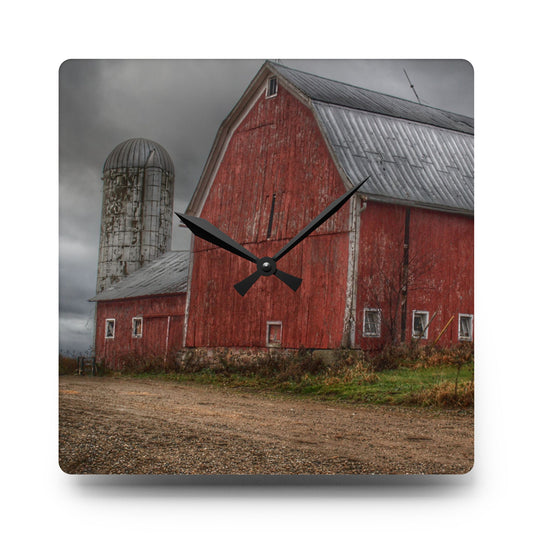 Stanley Road Reds Rustic Farmhouse Acrylic Analog Wall Clock 10.75'' × 10.75'' (Square)