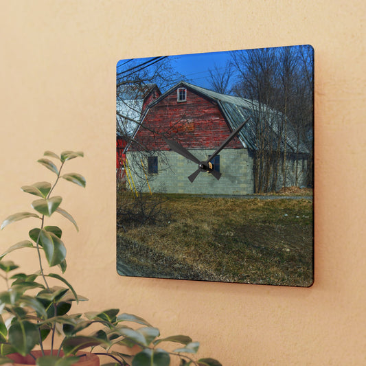 U R There Photography Indian Trail Block Barn at the Bend Rustic Farmhouse Acrylic Analog Wall Clock
