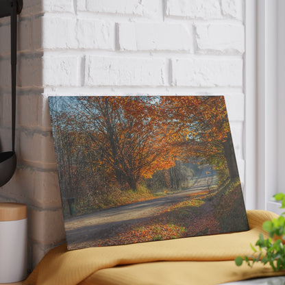 U R There Photography Fall on Oak Road Rustic Farmhouse Tempered-Glass Cutting Board
