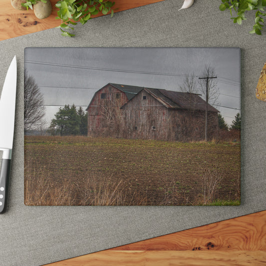 U R There Photography Bowers Road Grey Duo I Rustic Farmhouse Tempered-Glass Cutting Board