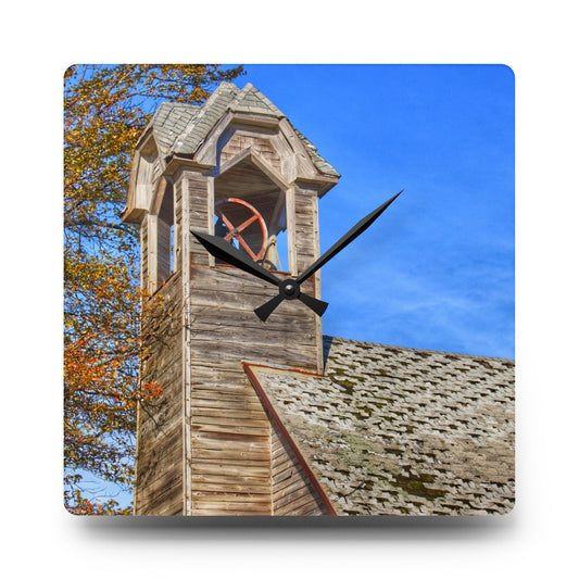 Schoolhouse of Marlette Road II Rustic Farmhouse Acrylic Analog Wall Clock 10.75'' × 10.75'' (Square)
