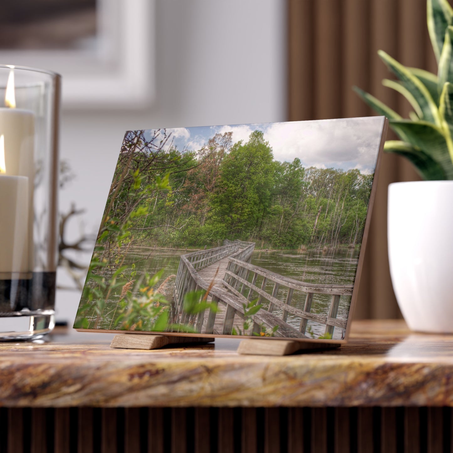 U R There Photography Linear Park Bridge in Lapeer I Rustic Farmhouse Decorative Ceramic Tile