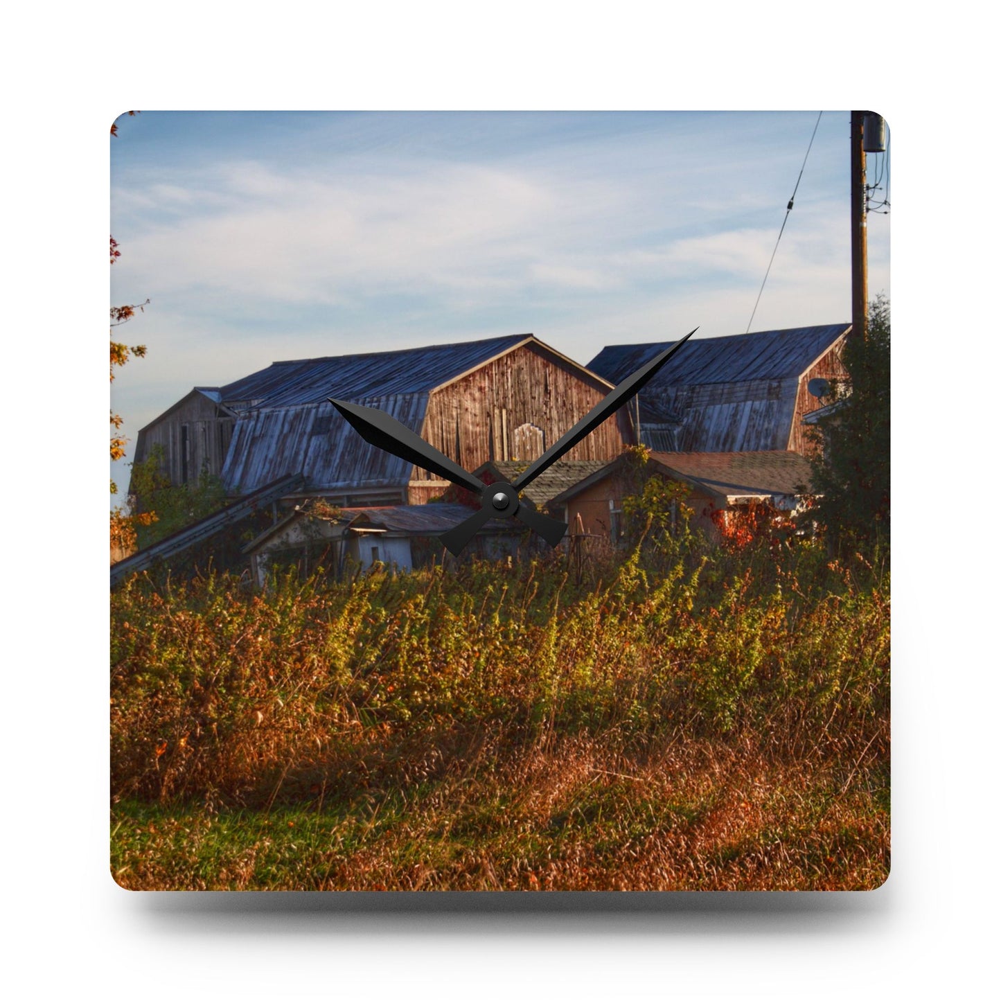 U R There Photography Montgomery Road Reds Rustic Farmhouse Acrylic Analog Wall Clock