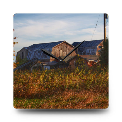 U R There Photography Montgomery Road Reds Rustic Farmhouse Acrylic Analog Wall Clock
