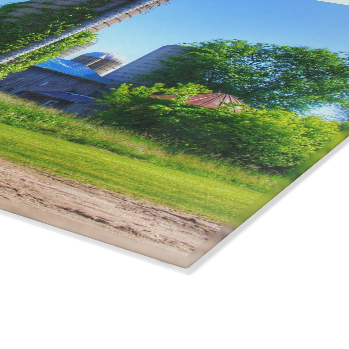 U R There Photography Bordman Road Old Grey and Silo II Rustic Farmhouse Tempered-Glass Cutting Board