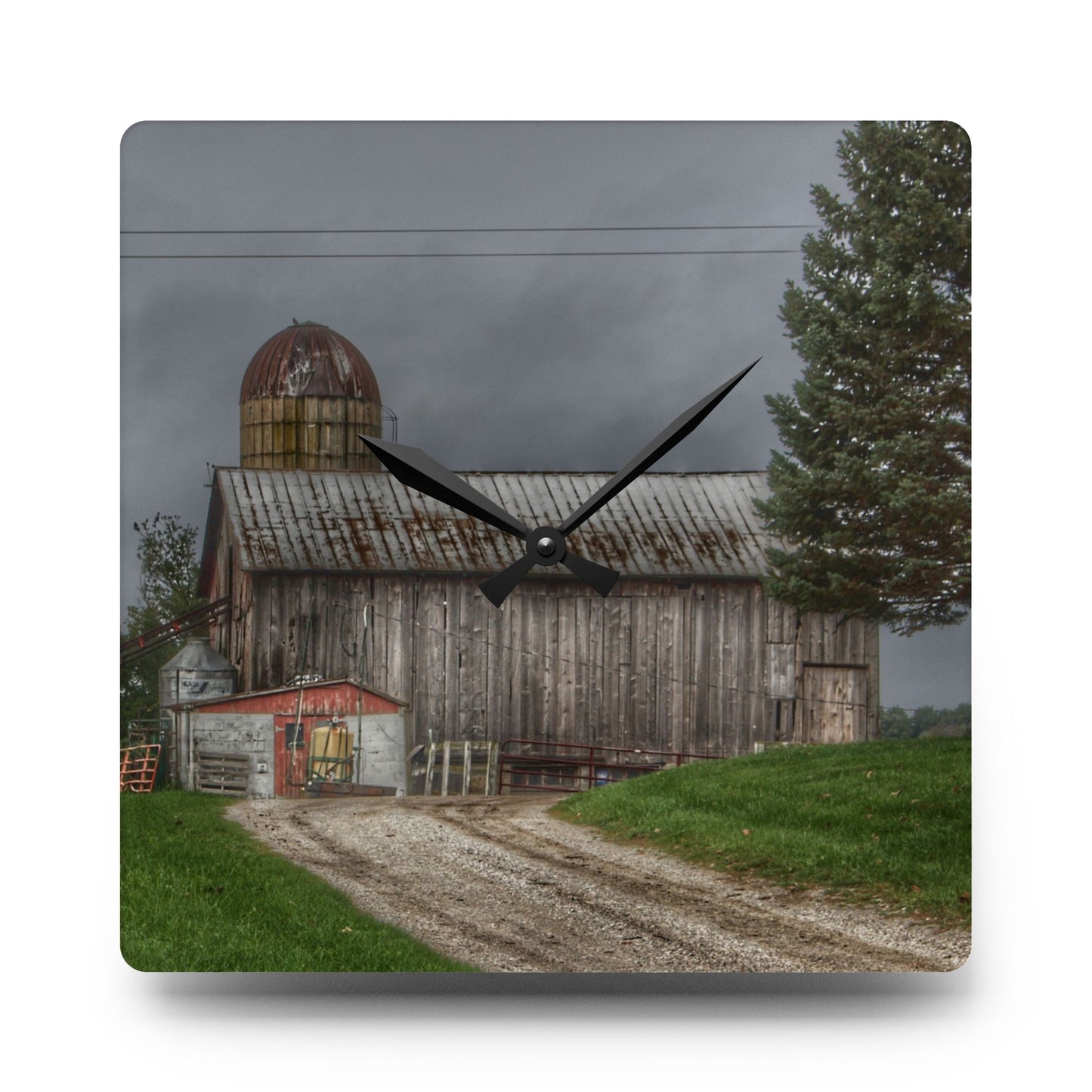 U R There Photography North Lake Road Grey Rustic Farmhouse Acrylic Analog Wall Clock