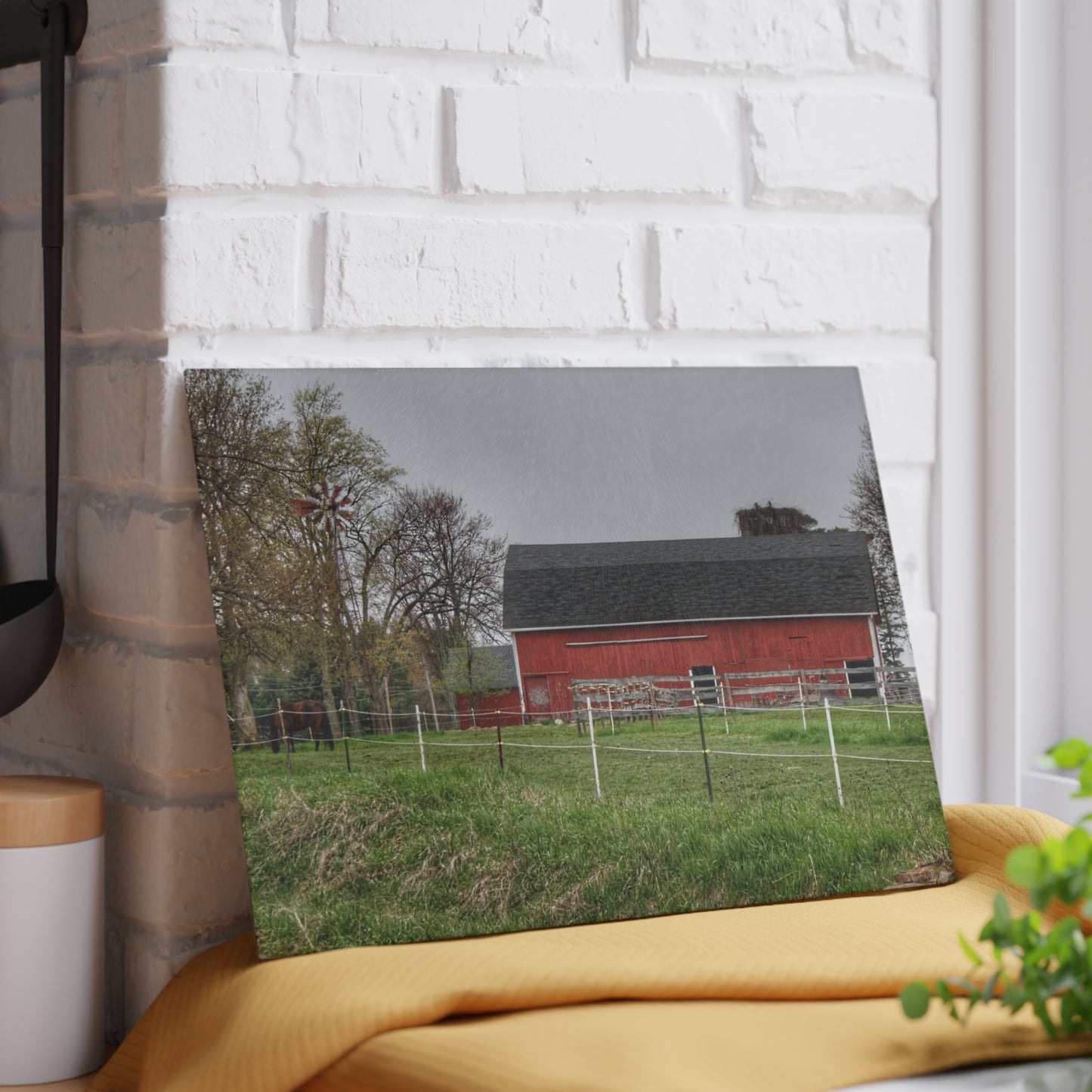 U R There Photography West Lake Road Farm and Filly II Rustic Farmhouse Tempered-Glass Cutting Board
