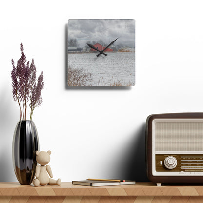 U R There Photography Maple Valley Road Red II Rustic Farmhouse Acrylic Analog Wall Clock