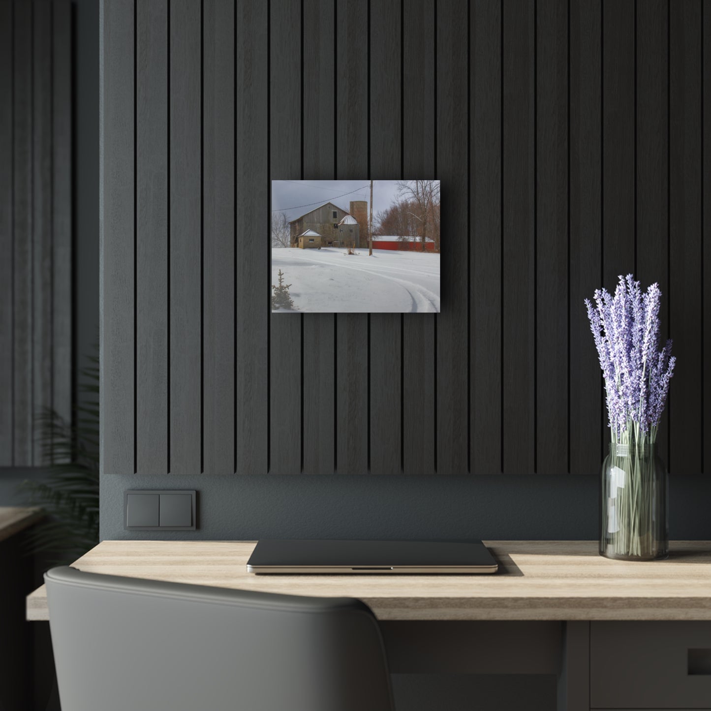 U R There Photography Hilltop Grey and Silo Rustic Farmhouse Acrylic Wall Print