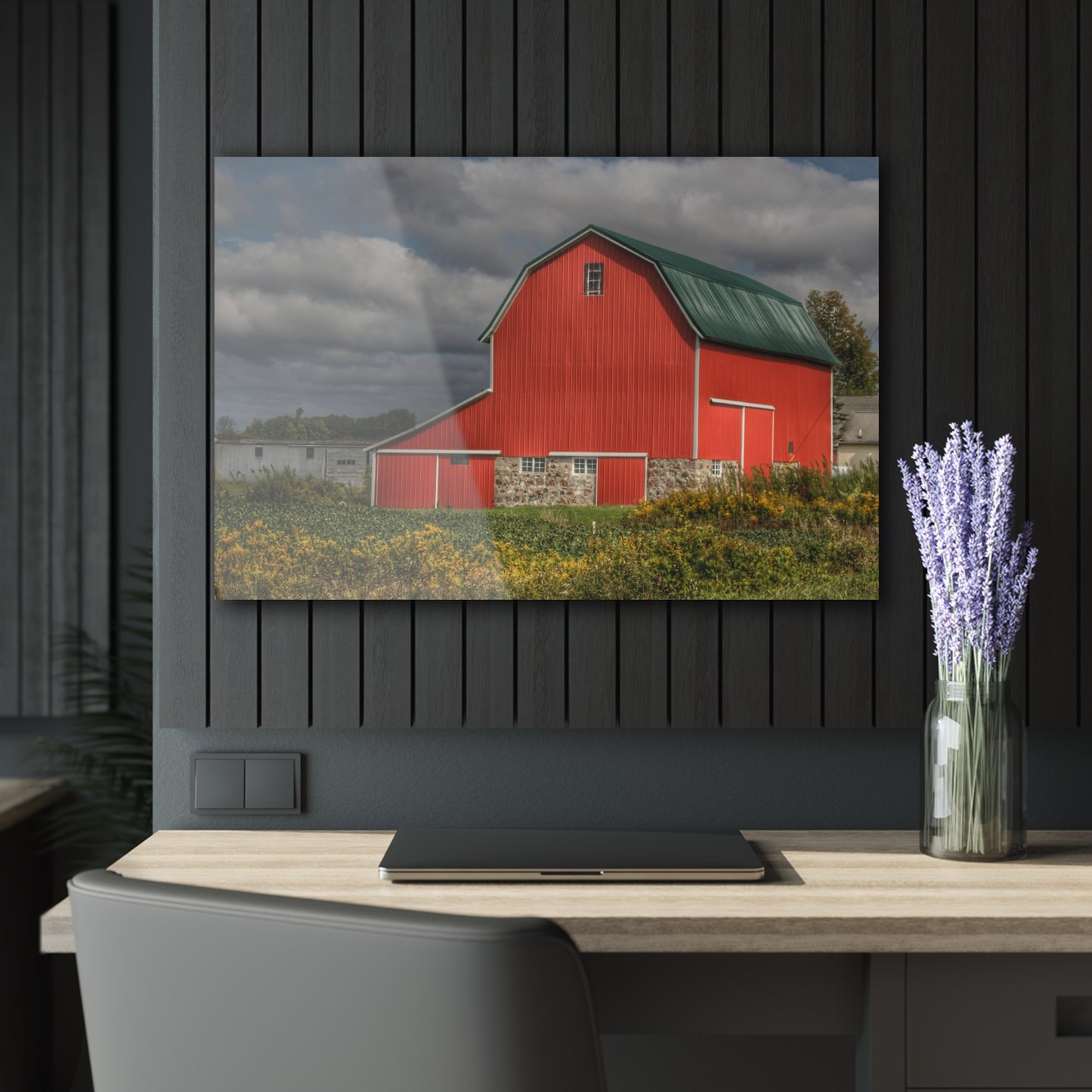 U R There Photography Valentine Road Fieldstone Red Rustic Farmhouse Acrylic Wall Print