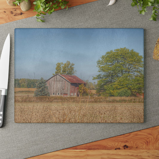 U R There Photography Brown City Wellman Line Road Little Red Rustic Farmhouse Tempered-Glass Cutting Board