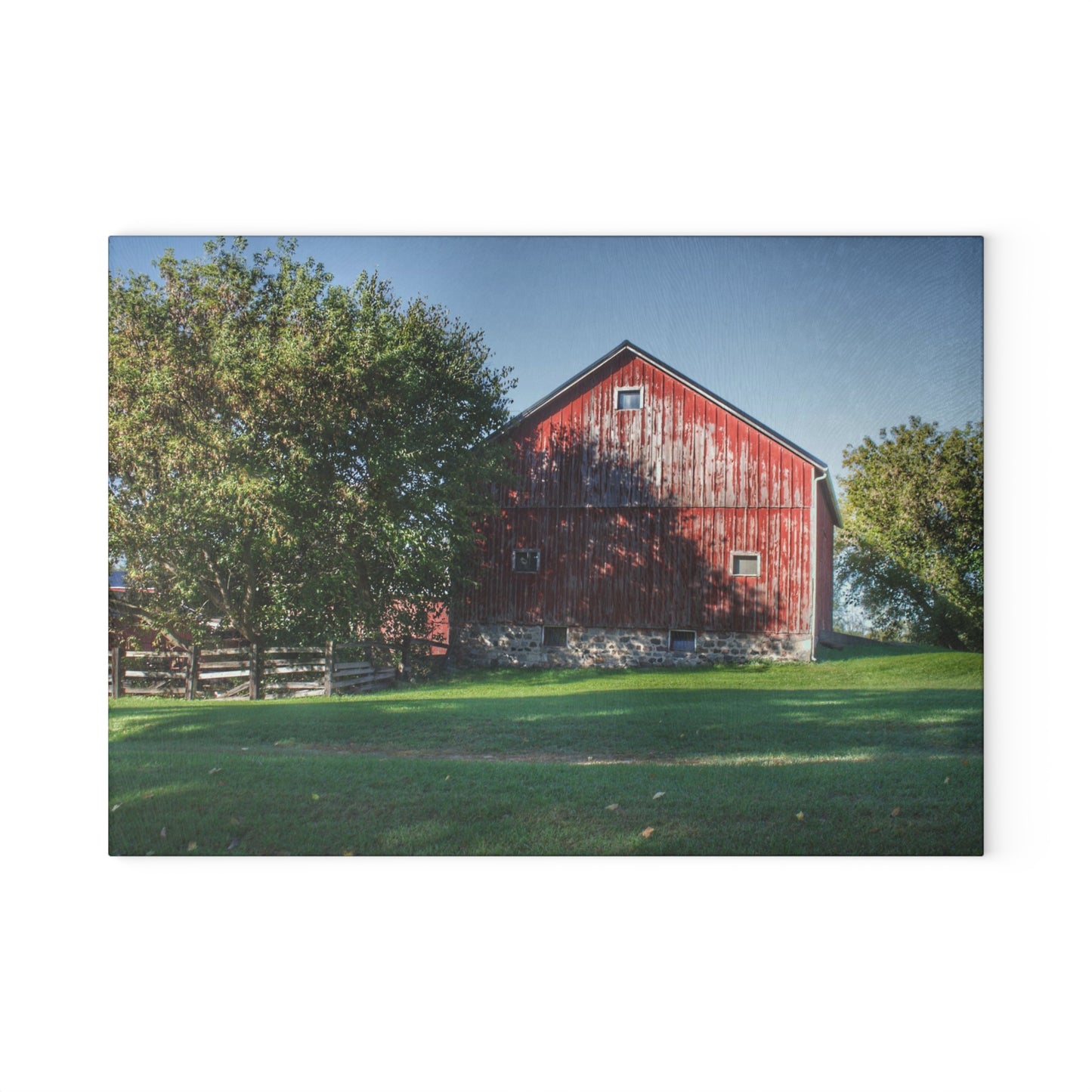 U R There Photography Five Lakes Red III Rustic Farmhouse Tempered-Glass Cutting Board 8"x 11"