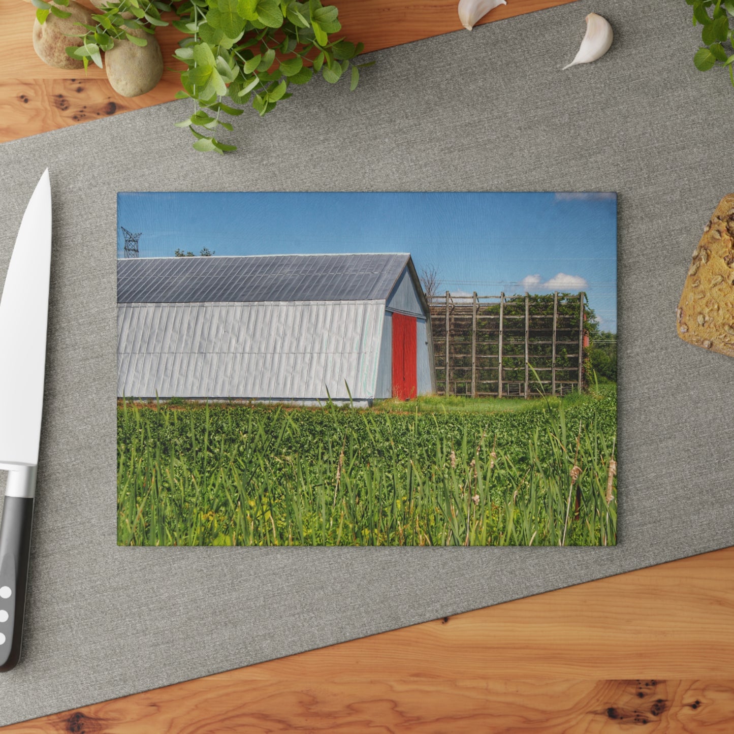 U R There Photography Montrose Farm II Rustic Farmhouse Tempered-Glass Cutting Board