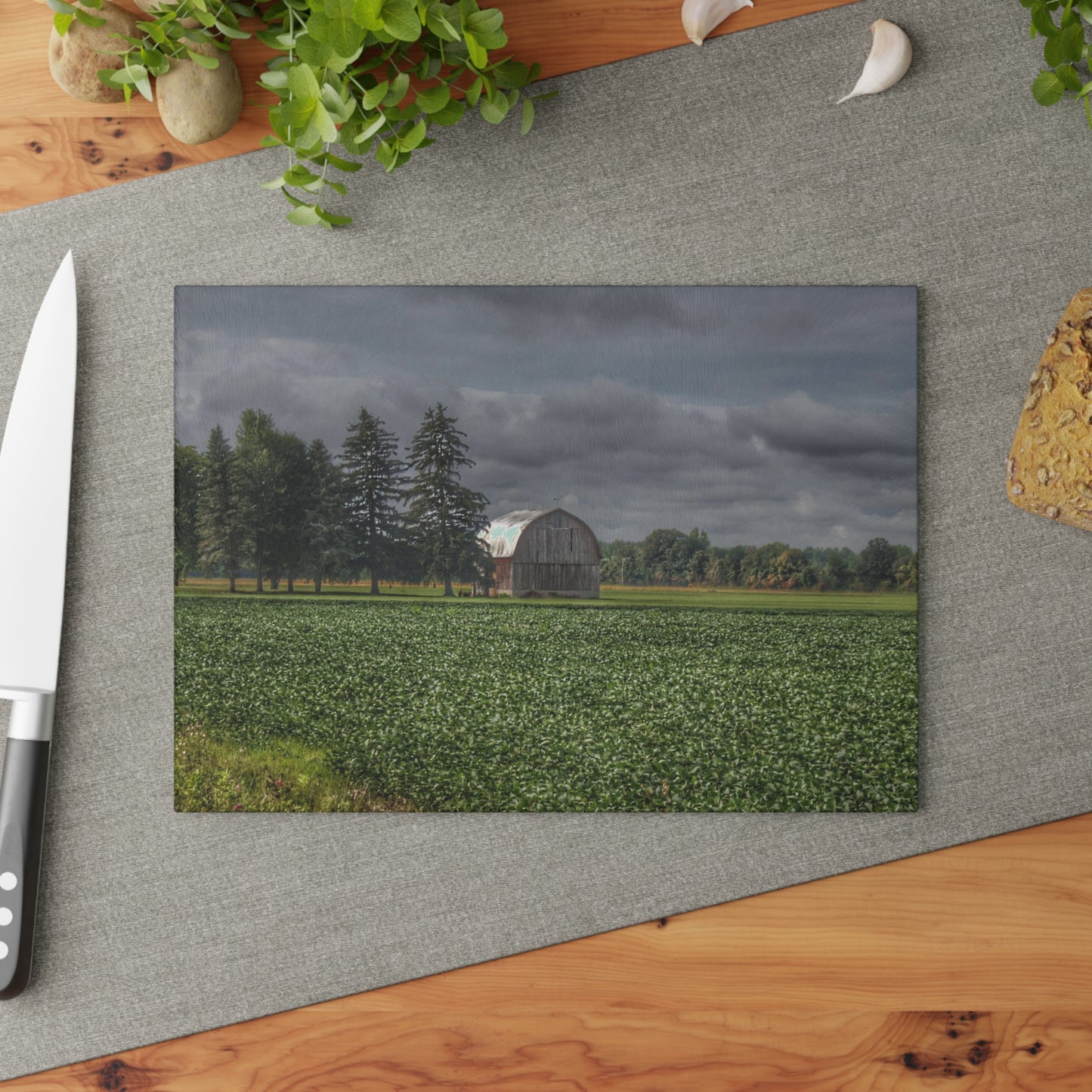 U R There Photography Belsay Grey Among the Pines Rustic Farmhouse Tempered-Glass Cutting Board