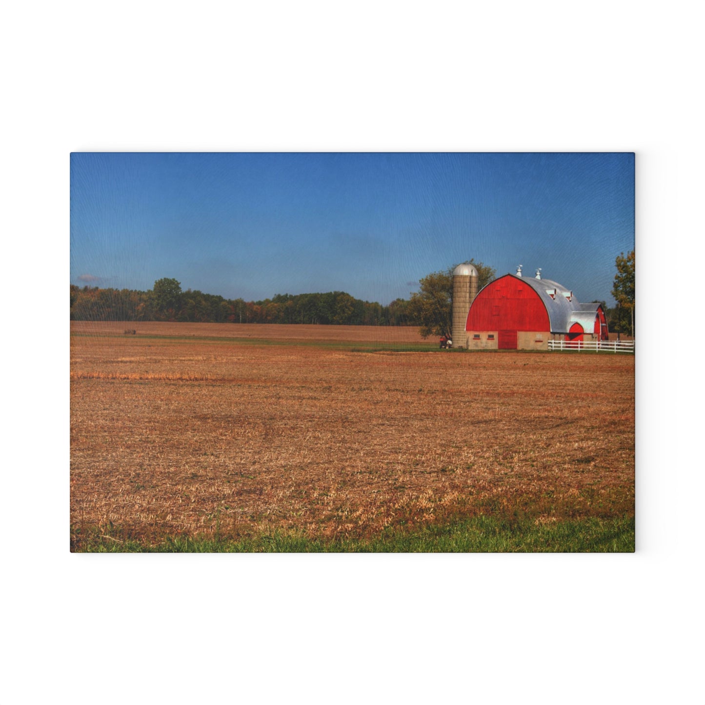 U R There Photography Brown City Wellman Line Road Red Rustic Farmhouse Tempered-Glass Cutting Board