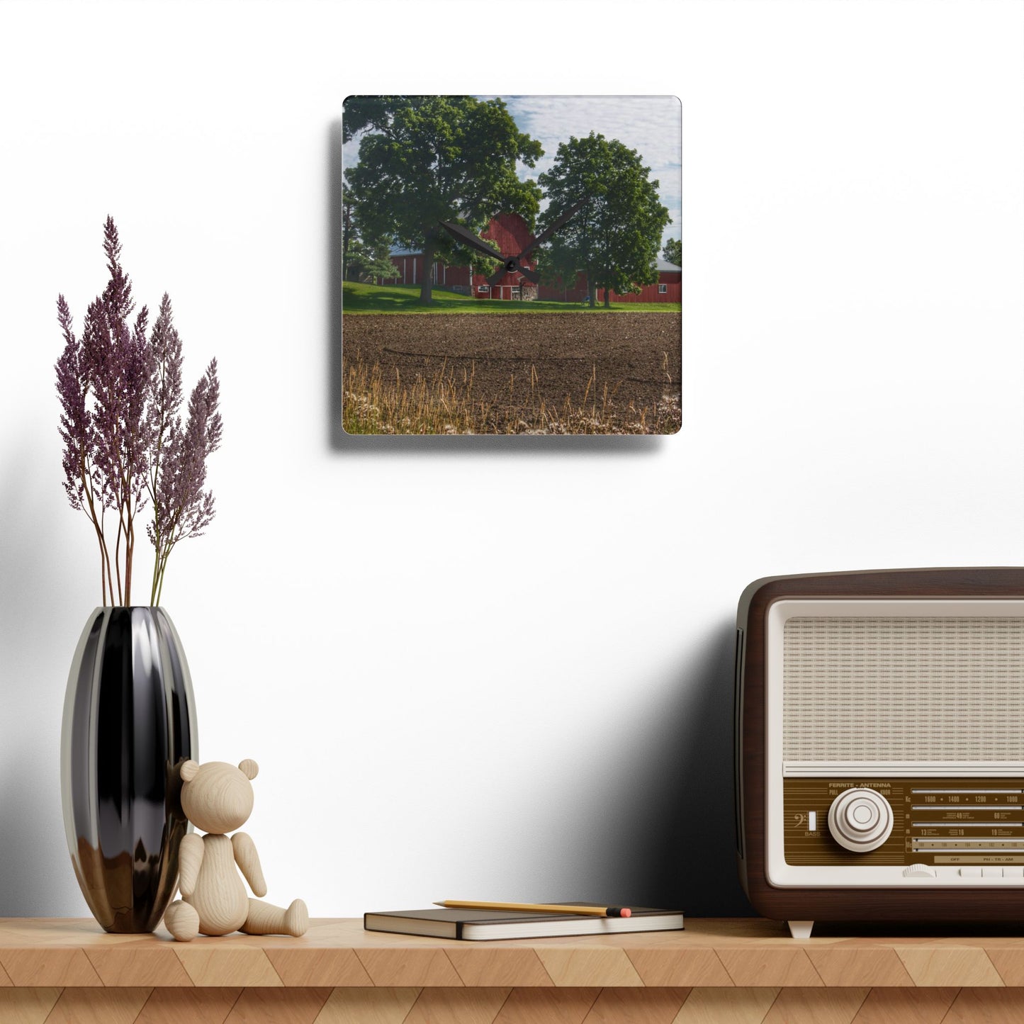 U R There Photography Catlin Road Red II Rustic Farmhouse Acrylic Analog Wall Clock