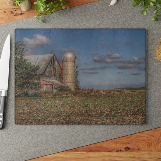 U R There Photography Sheridan Line Road Grey II Rustic Farmhouse Tempered-Glass Cutting Board