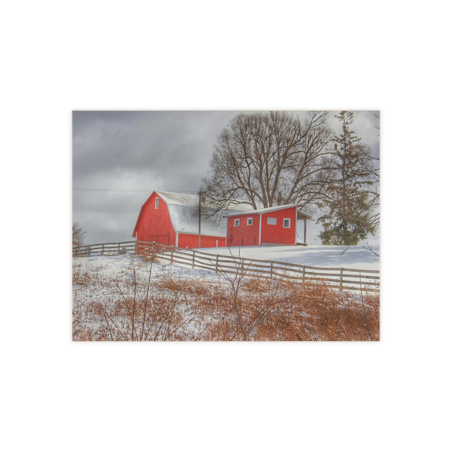 U R There Photography Catlin Red and Fence II Rustic Farmhouse Decorative Ceramic Tile
