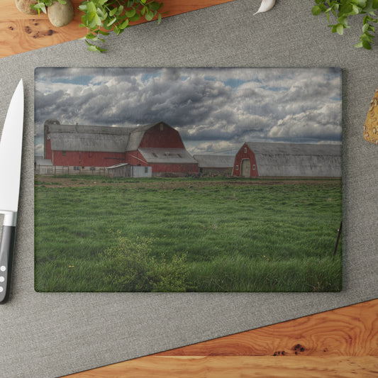 U R There Photography Northern Sandusky Reds Rustic Farmhouse Tempered-Glass Cutting Board