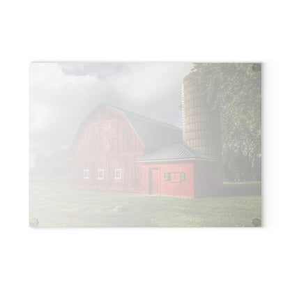 Barn Boutique Rustic Tempered-Glass Cutting Board| Hollow Corners Red and Silo