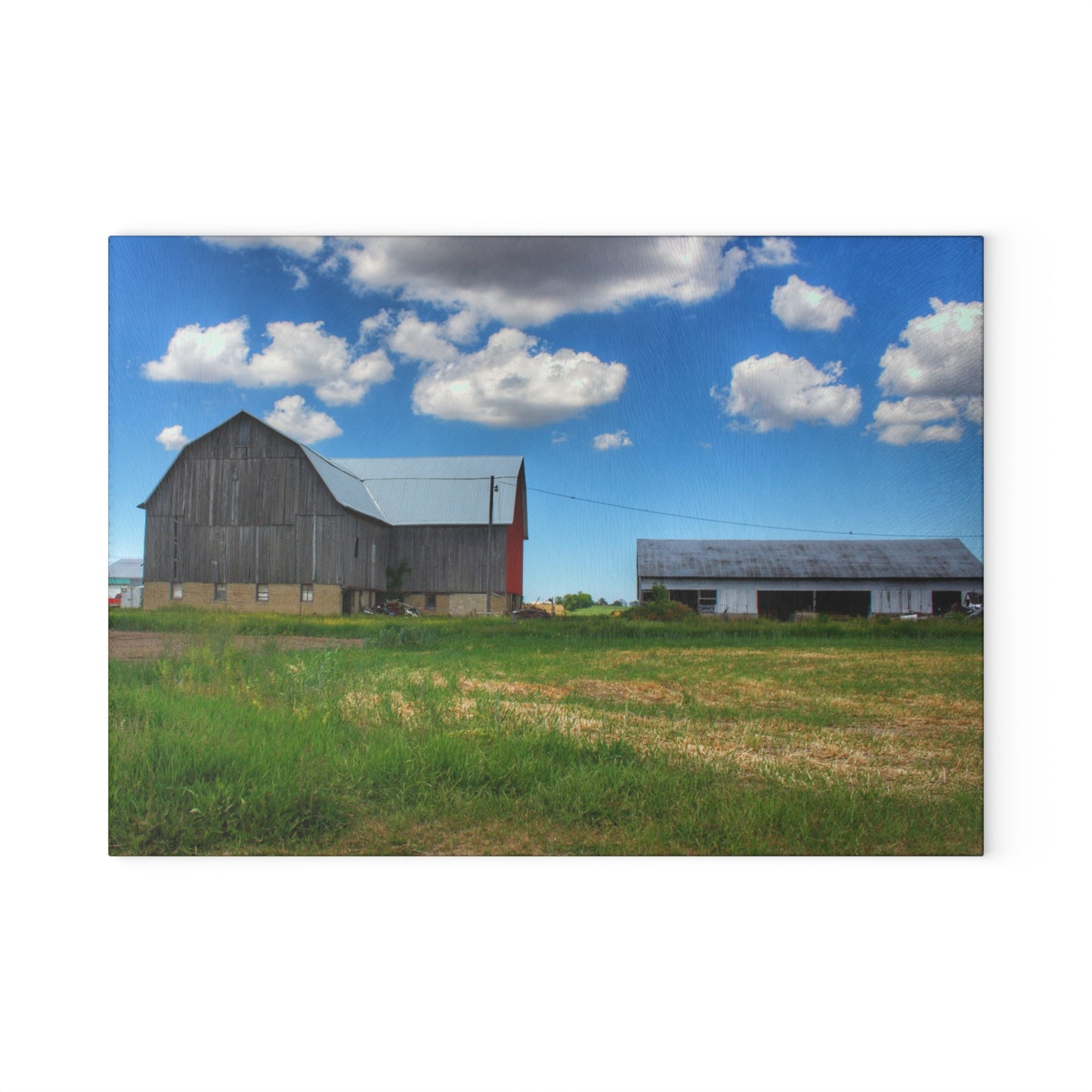 U R There Photography Cass City Elmwood Grey Rustic Farmhouse Tempered-Glass Cutting Board