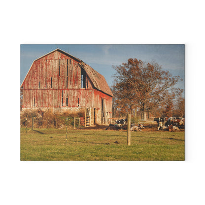 U R There Photography Marathon Road Red Rustic Farmhouse Tempered-Glass Cutting Board 8"x 11"