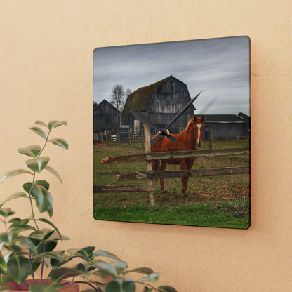 U R There Photography South Summers Road Old Grey and Caramel IV Rustic Farmhouse Acrylic Analog Wall Clock