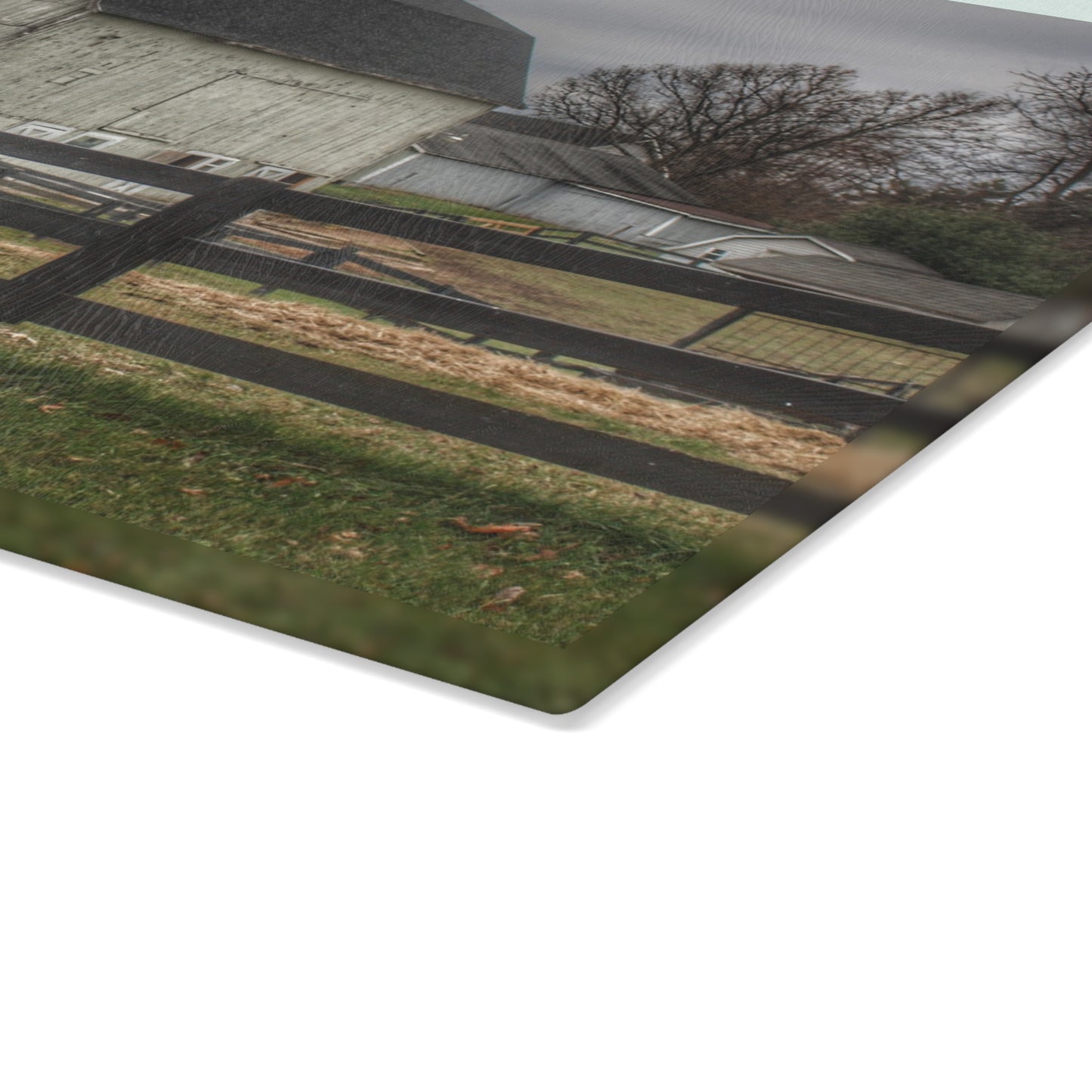 U R There Photography Roadside White Beyond the Fences Rustic Farmhouse Tempered-Glass Cutting Board