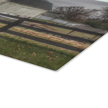 U R There Photography Roadside White Beyond the Fences Rustic Farmhouse Tempered-Glass Cutting Board