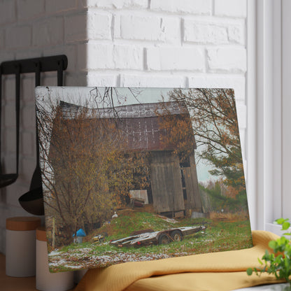 U R There Photography Frenchline Road Old Grey Rustic Farmhouse Tempered-Glass Cutting Board
