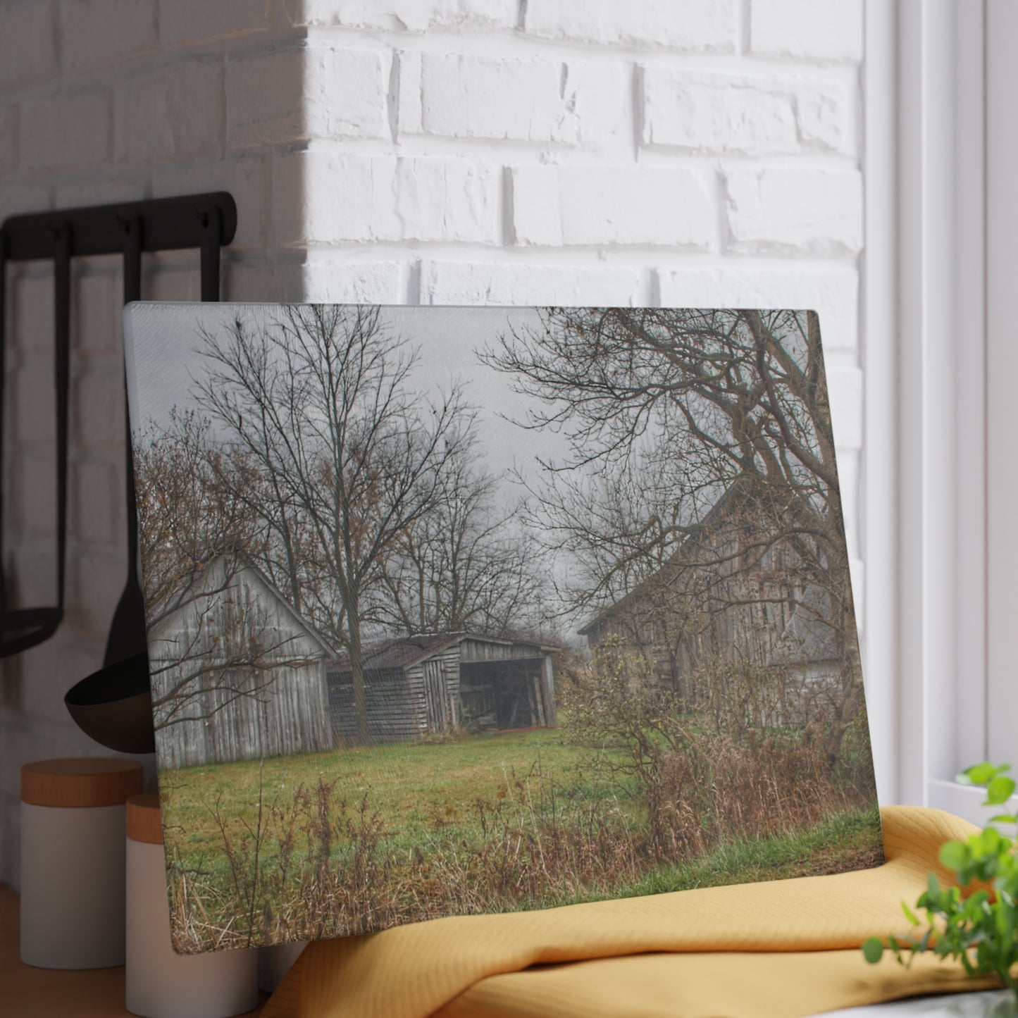 U R There Photography Bowers Road Greys IV Rustic Farmhouse Tempered-Glass Cutting Board