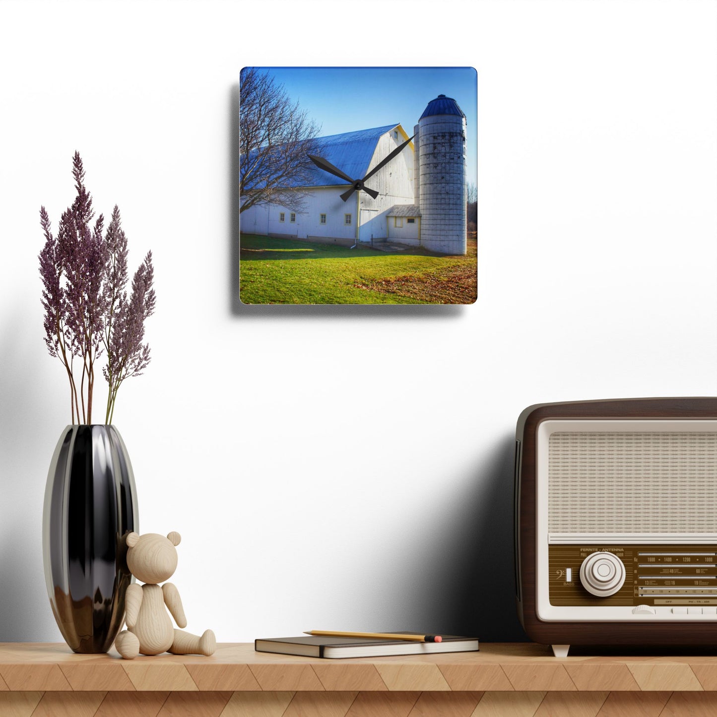 U R There Photography Elba White Rustic Farmhouse Acrylic Analog Wall Clock