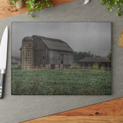 U R There Photography East Millington Road Grey and Stable Rustic Farmhouse Tempered-Glass Cutting Board