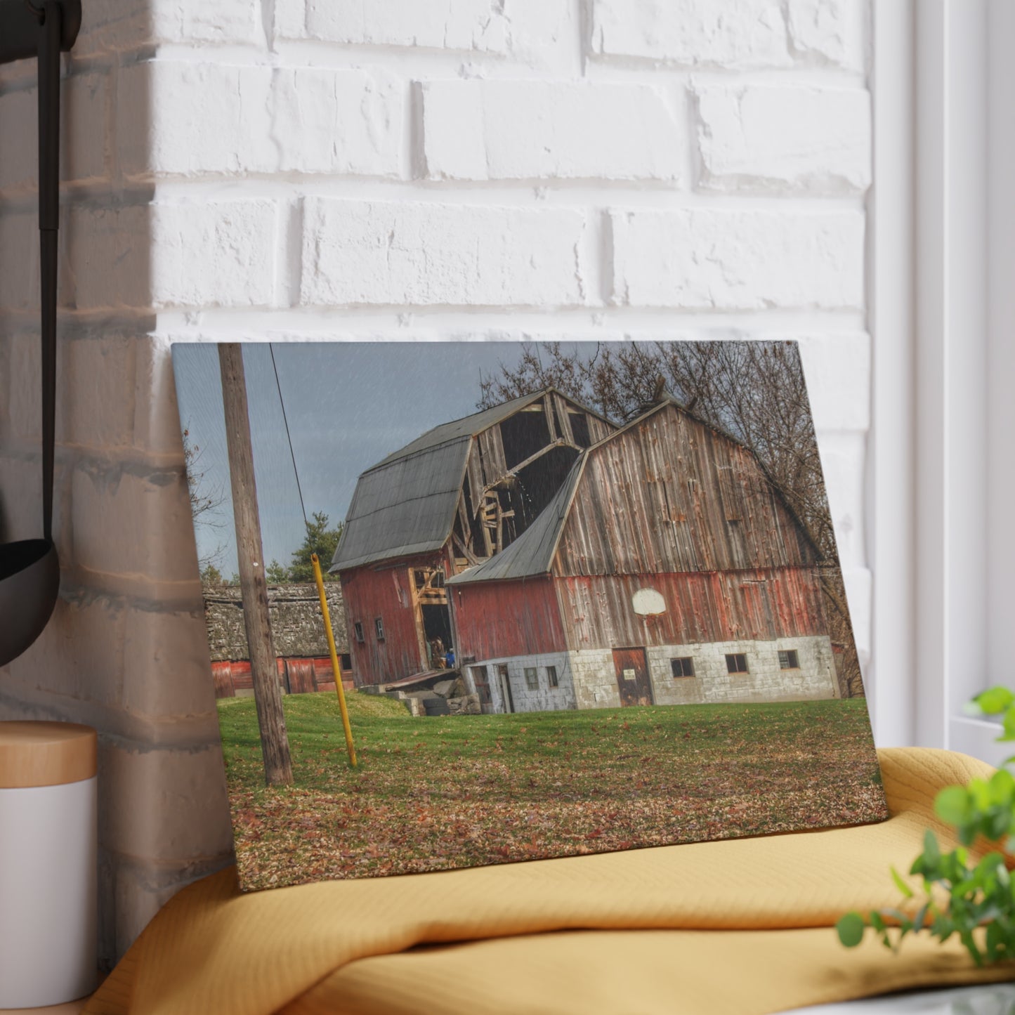 U R There Photography Crawford Road Old Red Rustic Farmhouse Tempered-Glass Cutting Board