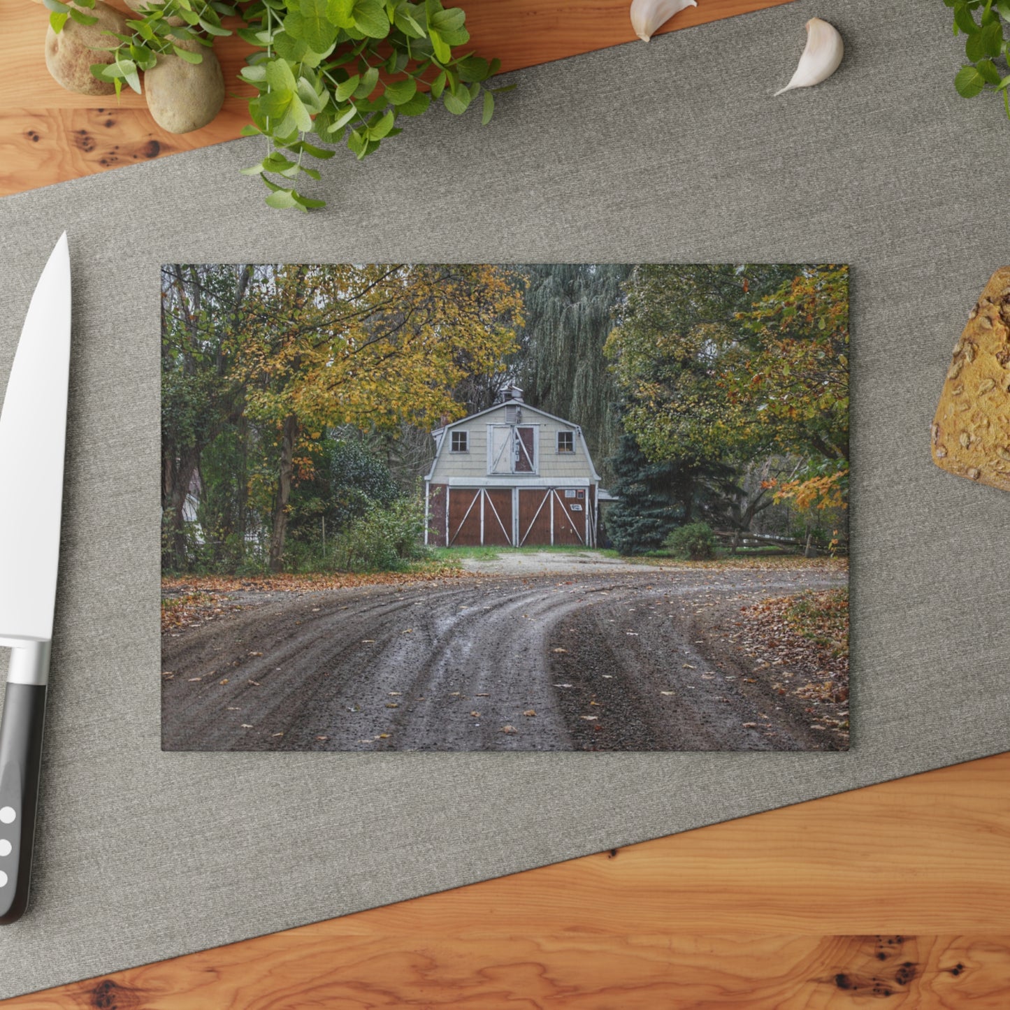 U R There Photography Barn at the Bend Rustic Farmhouse Tempered-Glass Cutting Board