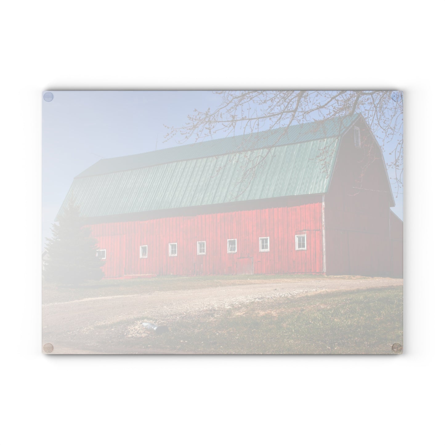 U R There Photography Perry Road Red Rustic Farmhouse Tempered-Glass Cutting Board