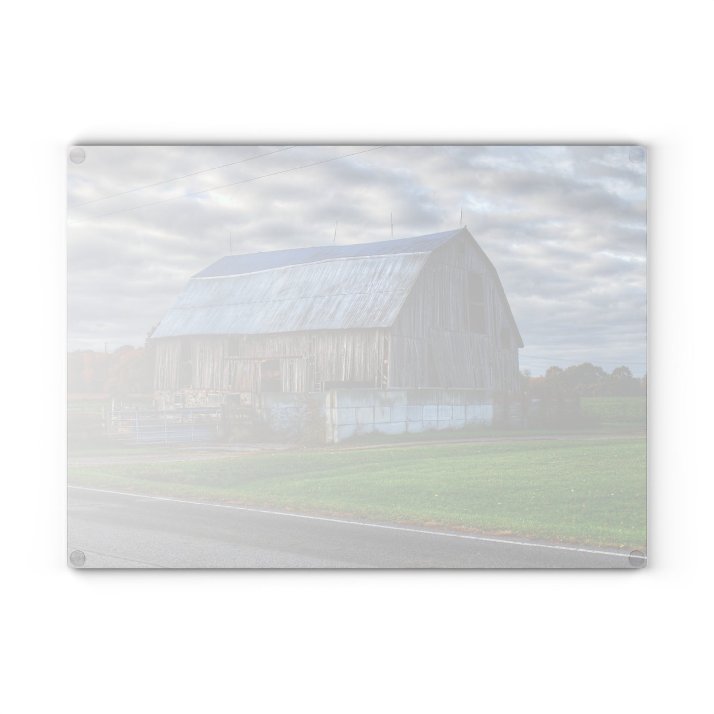 U R There Photography Marlette Road Haybarn Rustic Farmhouse Tempered-Glass Cutting Board