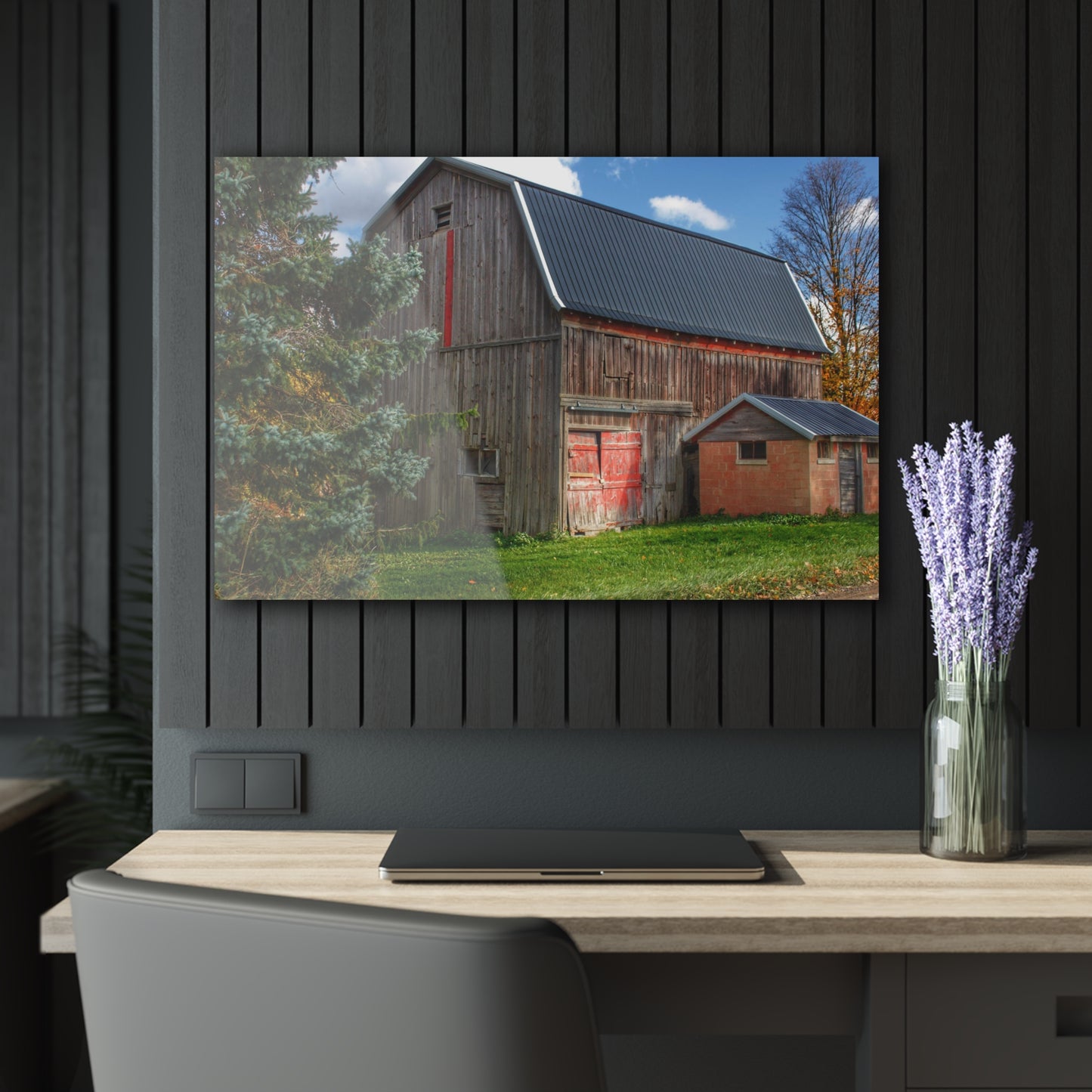 U R There Photography East Leonard Road Red Rustic Farmhouse Acrylic Wall Print 30″ x 20″ (Horizontal) 0.25''