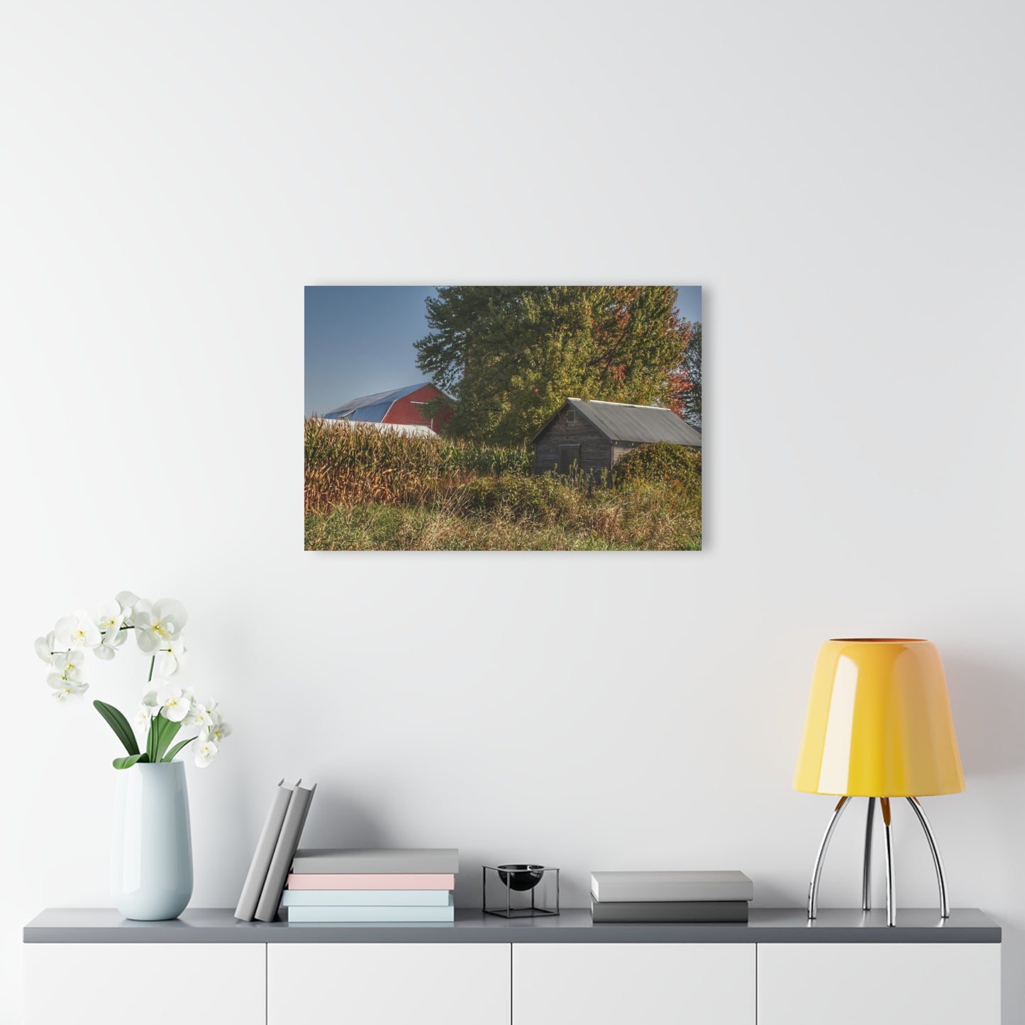 U R There Photography Barnes Road Hidden Red and Little Grey Rustic Farmhouse Acrylic Wall Print